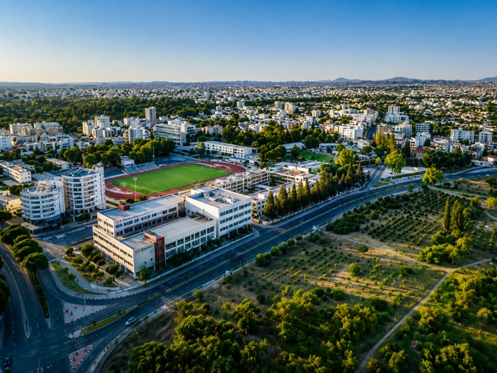 Αεροφωτογραφία του campus Ευρωπαϊκού Πανεπιστημίου Κύπρου